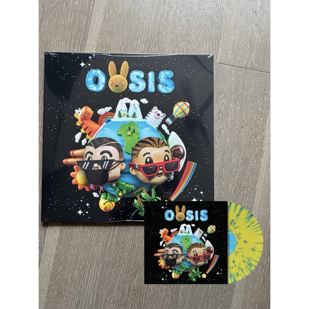 J. Balvin Bad Bunny Oasis Limited Edition Yellow Blue Splatter Vinyl LP + Poster